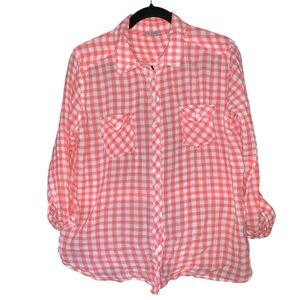 C&C California Coral And White Gingham Lightweight Button‎ Up Medium